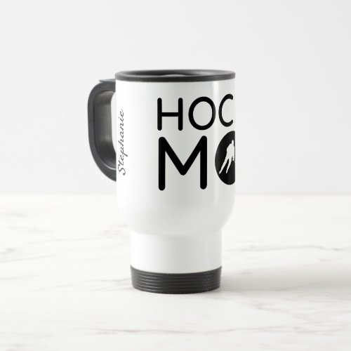 Hockey mom travel mug circle silhouette