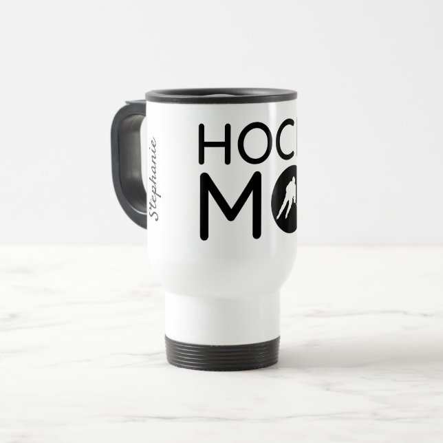 Hockey mom travel mug circle silhouette (Front Left)