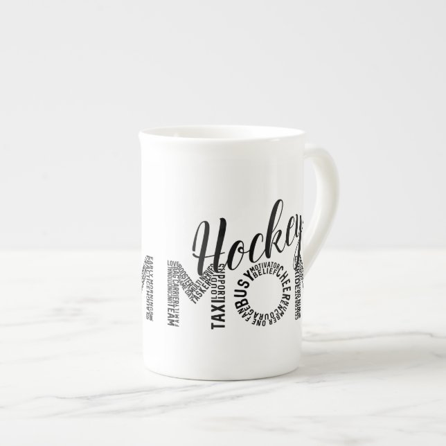 Hockey Mom Word Art Bone China Mug (Front Right)