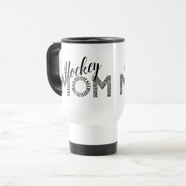 Hockey Mom Word Art Travel Mug (Front Left)