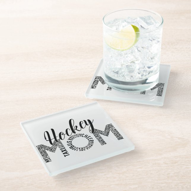 Hockey Mom Wordle Glass Coaster (Angled)