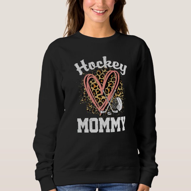 Hockey Mommy Leopard Heart Ice Hockey Sweatshirt (Front)