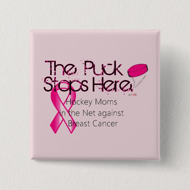 Hockey Moms in the Net - Breast Cancer Button (Front)