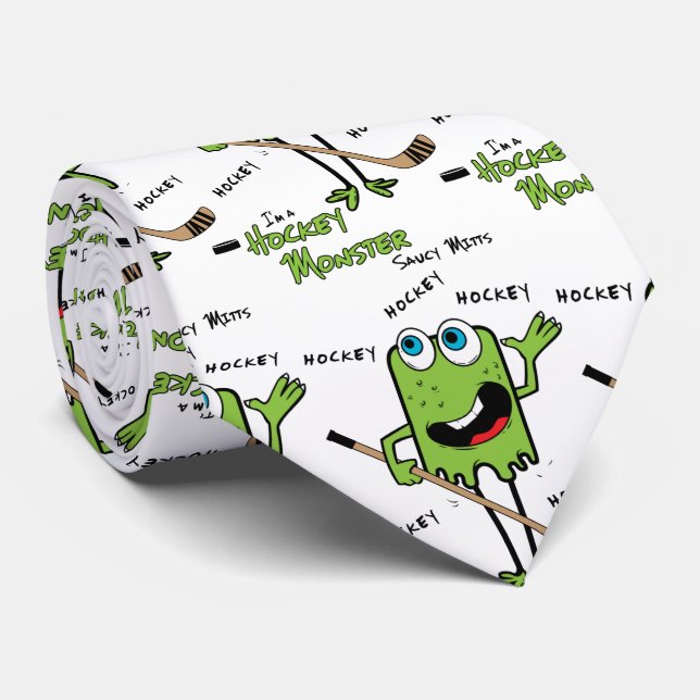 Hockey Monster Green Neck Tie (Rolled)