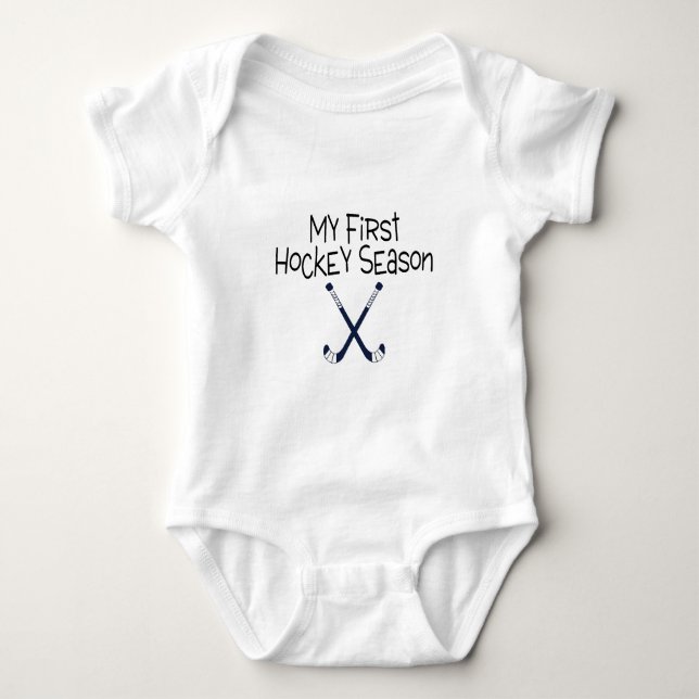 Hockey My First Hockey Season Hockey Sticks Baby Bodysuit (Front)