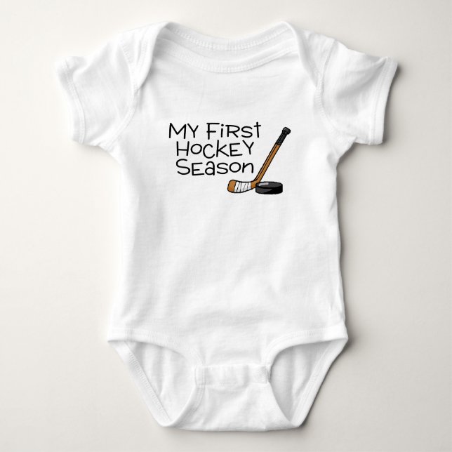 Hockey My First Hockey Season (Stick and Puck) Baby Bodysuit (Front)