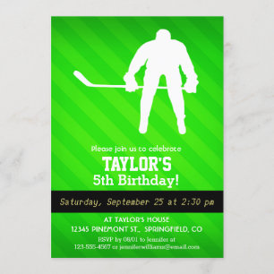 Hockey; Neon Green Stripes Invitation