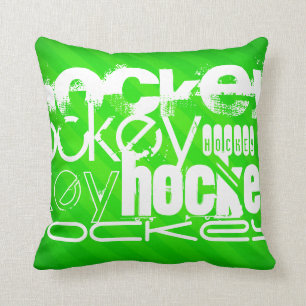 Hockey; Neon Green Stripes Throw Pillow