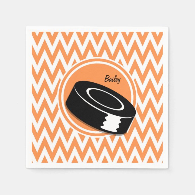Hockey; Orange and White Chevron Napkins (Front)