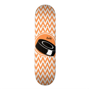 Hockey; Orange and White Chevron Skateboard Deck