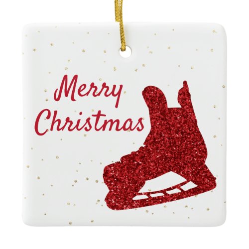 Hockey Ornament - Red sparkle skate and player