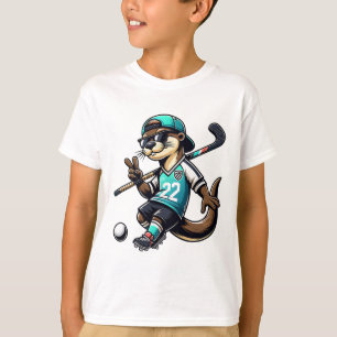 Hockey Otter With Stick Peace Sign Sungles 22 Masc T-Shirt