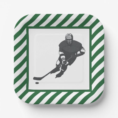 Hockey Party Green Paper Plates
