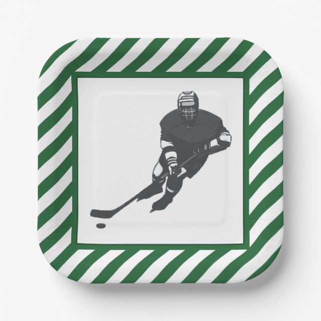 Hockey Party Green Paper Plates (Front)