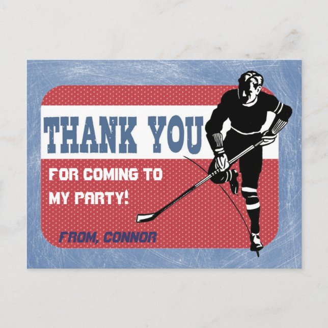 Hockey Party Thank You Postcard (Front)