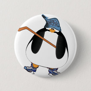 Hockey Penguin Pinback Button