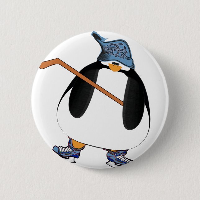 Hockey Penguin Pinback Button (Front)