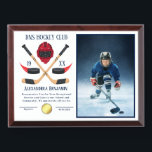 HOCKEY Photo Award Plaque<br><div class="desc">Celebrate hockey excellence with this custom Hockey Photo Award Plaque. Designed with a sleek finish and space to showcase a personalized photo, this plaque is the perfect way to honor players, coaches, or teams for their achievements on the ice. Add names, dates, and event details to create a unique keepsake...</div>