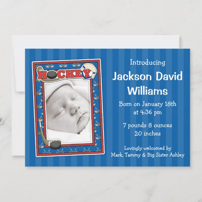 Hockey Photo Birth Announcement (Front)