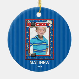 Hockey Photo Frame Kids Personalized Christmas Ceramic Ornament