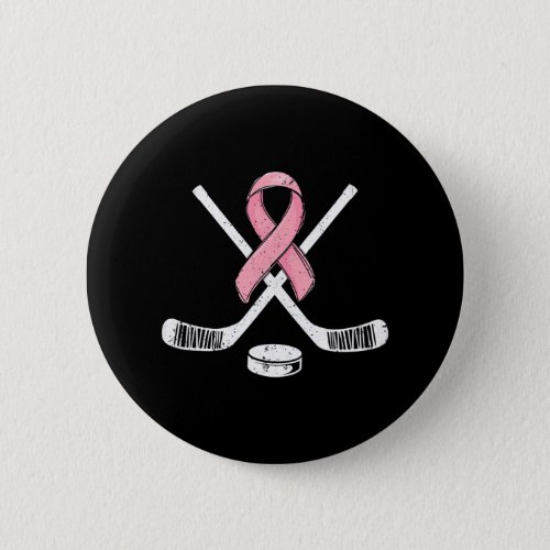 Hockey Pink Ribbon Breast Cancer Awareness Sport Button