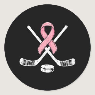 Hockey Pink Ribbon Breast Cancer Awareness Sport Classic Round Sticker