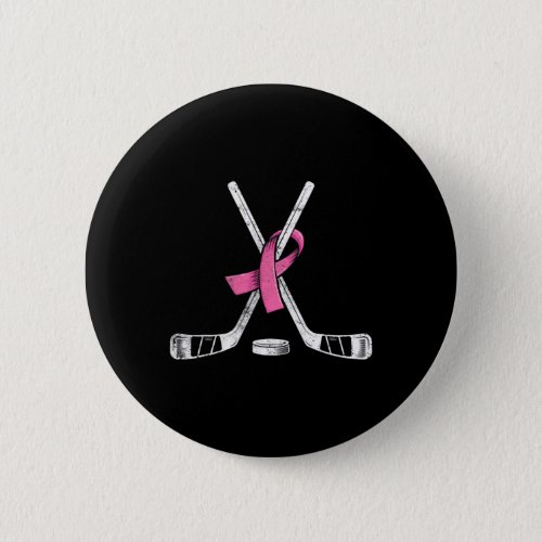 Hockey Pink Ribbon Breast Cancer Awareness Sport L Button