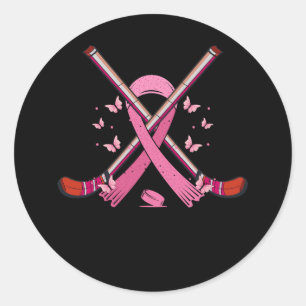 Hockey Pink Ribbon Breast Cancer Awareness Sport L Classic Round Sticker