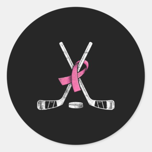 Hockey Pink Ribbon Breast Cancer Awareness Sport L Classic Round Sticker