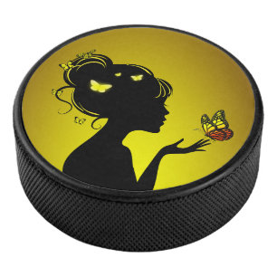 Hockey Plate The Woman Butterflies Yellow Hockey Puck