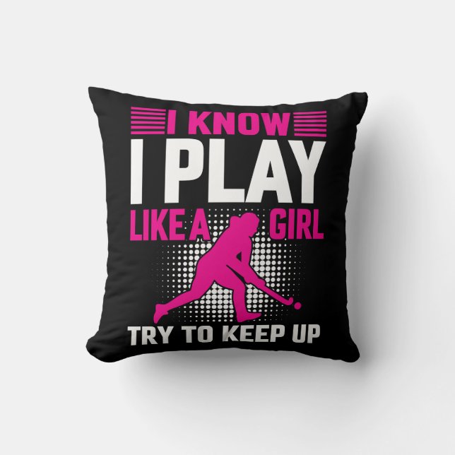 Hockey Play Like a Girl Ceramic Throw Pillow (Front)