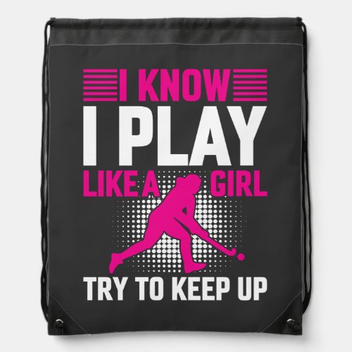 Hockey Play Like a Girl Drawstring Bag