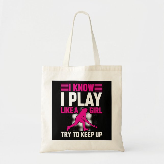 Hockey Play Like a Girl Tote Bag (Front)