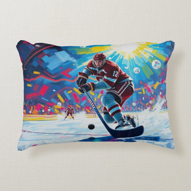 Hockey Player at Goal Accent Pillow (Front)