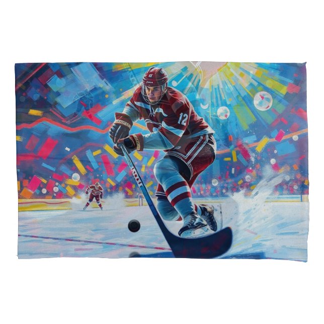 Hockey Player at Goal Pillow Case (Front)
