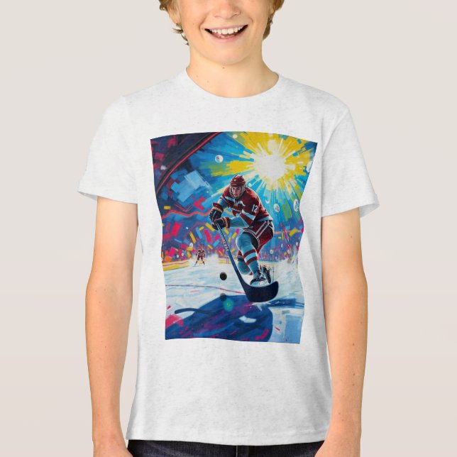 Hockey Player at Goal Tri-Blend Shirt (Front)