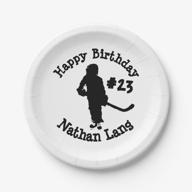 Hockey Player Birthday Paper Plates (Front)