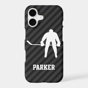 Hockey Player; Black & Dark Gray Stripes iPhone 17 Case