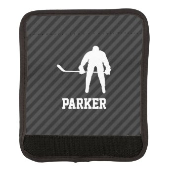 Hockey Player; Black & Dark Gray Stripes Luggage Handle Wrap by Birthday_Party_House at Zazzle