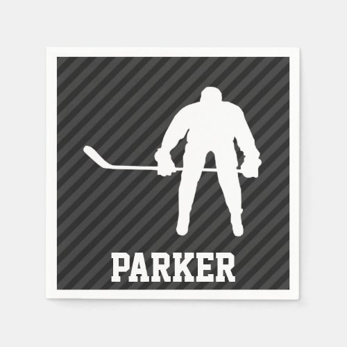 Hockey Player Black  Dark Gray Stripes Paper Napkins