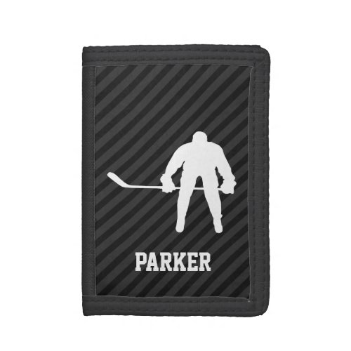 Hockey Player Black  Dark Gray Stripes Tri_fold Wallet