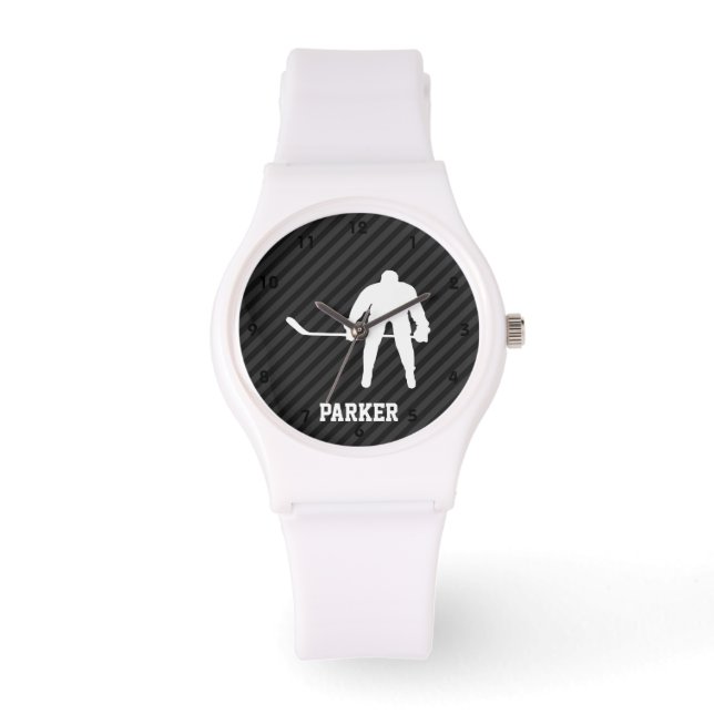 Hockey Player; Black & Dark Gray Stripes Watch (Front)