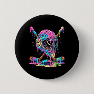 Hockey Player Boys Kids Ice Hockey Dripping Ice Button