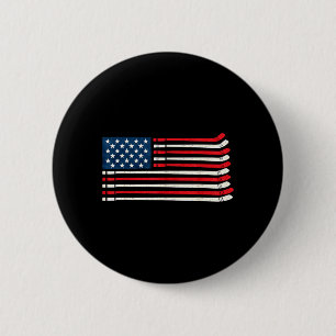 Hockey Player Fan Ice Hockey Aamerican Flag 4th Of Button