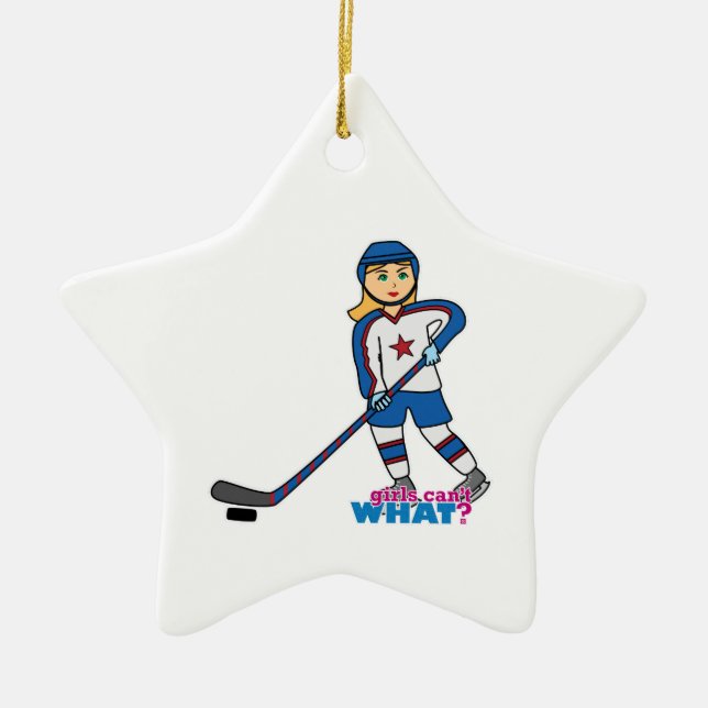 Hockey Player Girl Ceramic Ornament (Front)