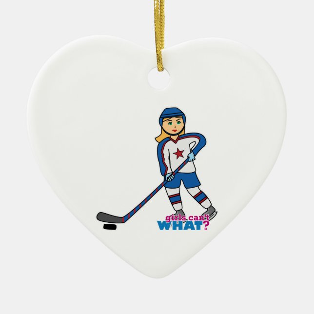Hockey Player Girl Ceramic Ornament (Front)