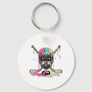 Hockey Player Ice Cream Drip Boys Kids Ice Hockey Keychain