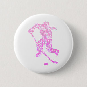 Hockey Player Ice Hockey Youth Girls Women Kids Button
