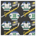 Hockey Player Jersey Puck and Stick Name Number Fabric