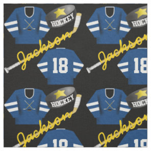 Hockey Player Jersey Puck and Stick Name Number Fabric